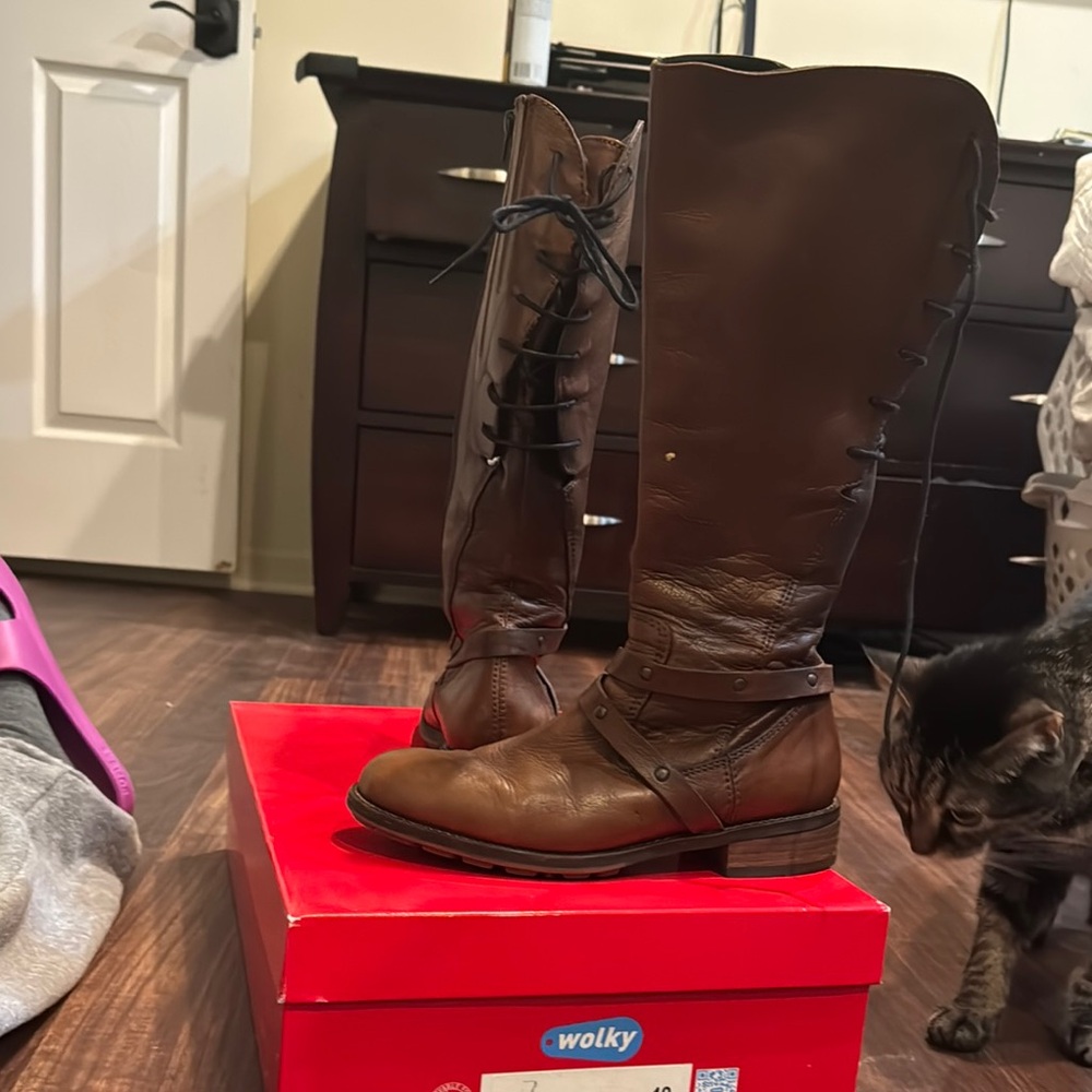 Wolky Brown Leather Knee-High Boots
